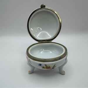 Vintage Lefton China Japan Floral Hinged Trinket Box Gold Trim